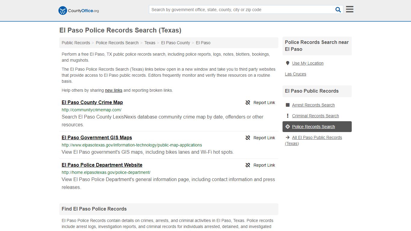 El Paso Police Records Search (Texas) - County Office