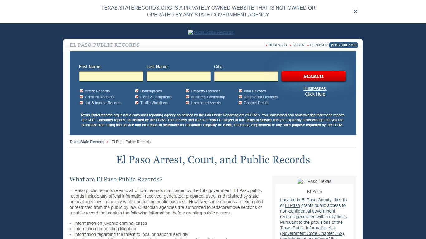 El Paso Arrest and Public Records | Texas.StateRecords.org