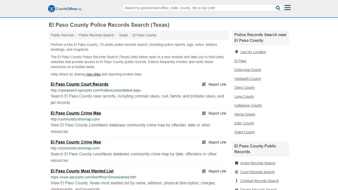 El Paso County Police Records Search (Texas) - County Office